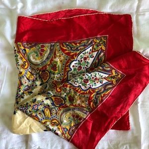 Large square silk scarf with red paisley print